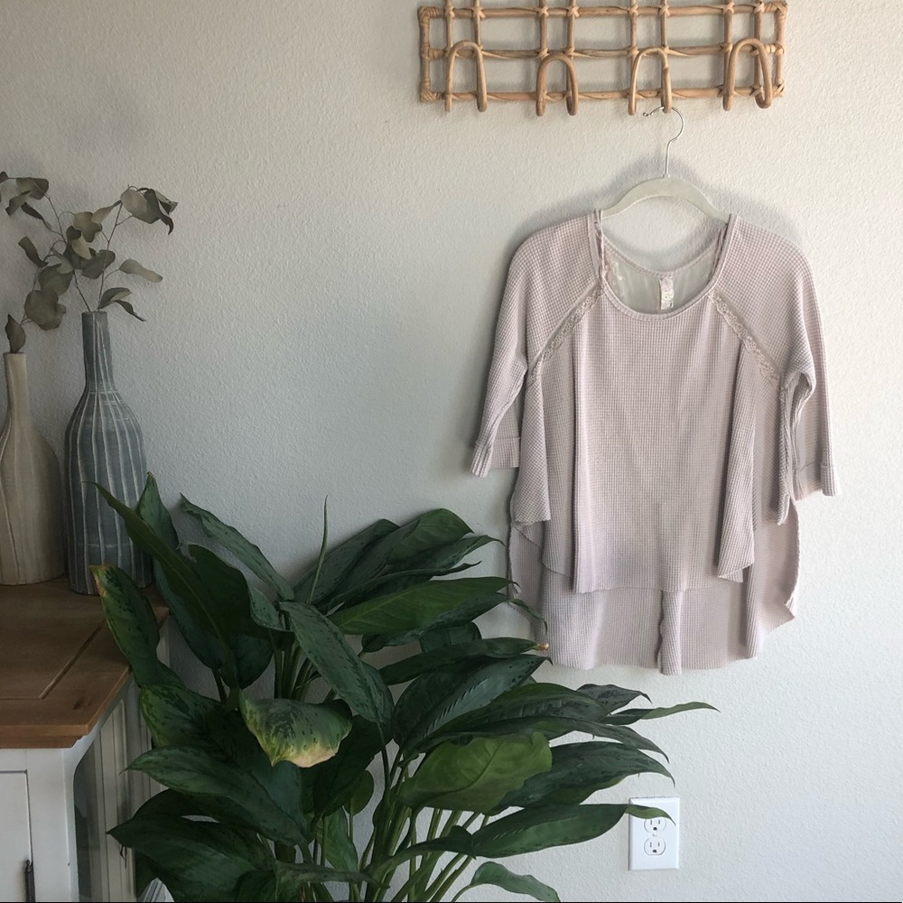 Free People Hi Lo Thermal Lace V Back Shirt